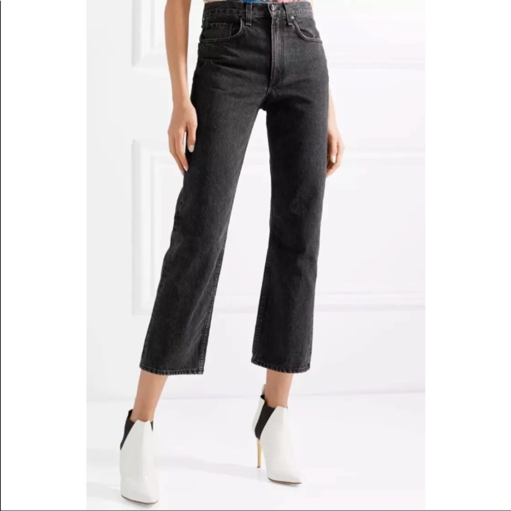 rag & bone cropped high-rise straight jeans / size 27 / black net-a-porter
